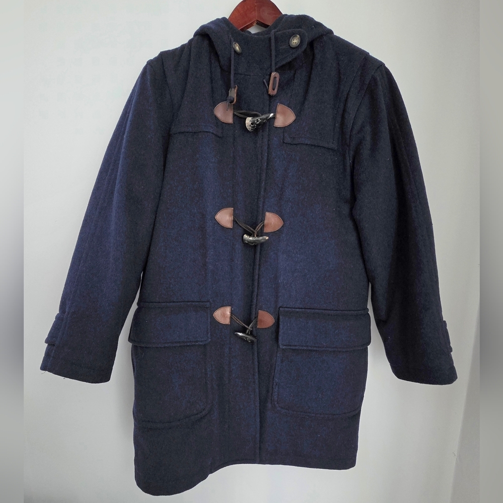 Vintage Lands End Navy Original Tiroler Loden Toggle Coat w/Hood Size M - Picture 16 of 16